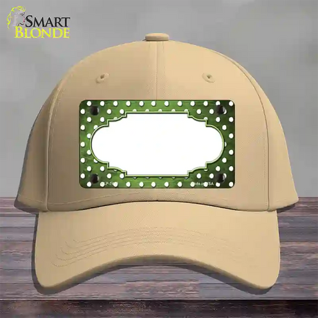 Lime Green White Small Dots Scallop Oil Rubbed Novelty License Plate Hat Cotton / Khaki