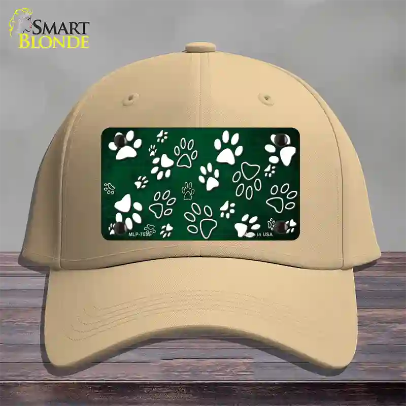 Green White Paw Oil Rubbed Novelty License Plate Hat Cotton / Khaki