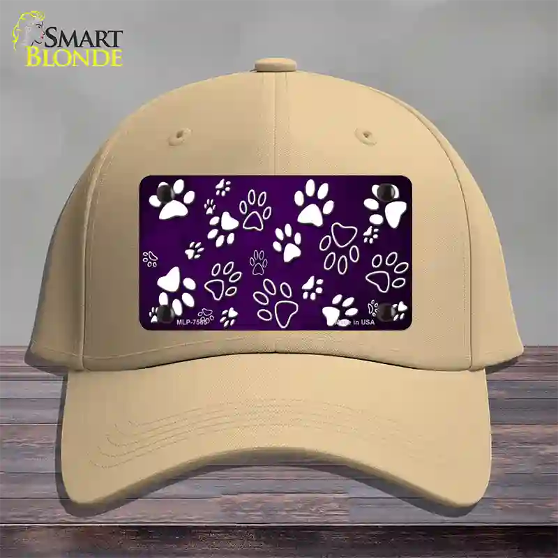 Purple White Paw Oil Rubbed Novelty License Plate Hat Cotton / Khaki