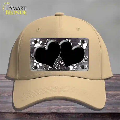 Paw Heart Black White Novelty License Plate Hat Cotton / Khaki