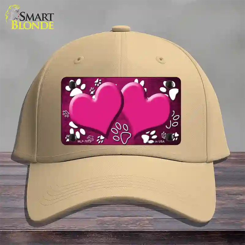 Paw Heart Pink White Novelty License Plate Hat Cotton / Khaki