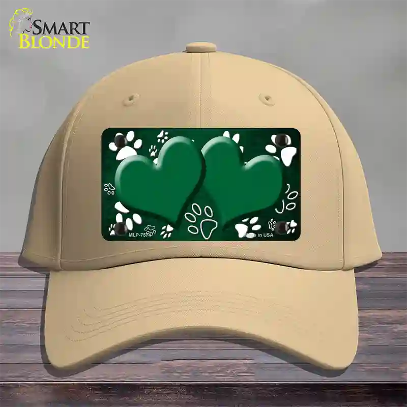 Paw Heart Green White Novelty License Plate Hat Cotton / Khaki