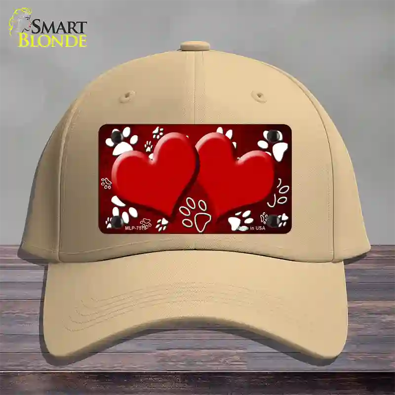 Paw Heart Red White Novelty License Plate Hat Cotton / Khaki