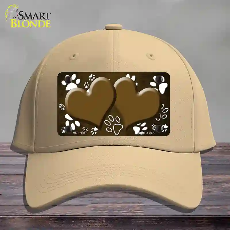 Paw Heart Brown White Novelty License Plate Hat Cotton / Khaki