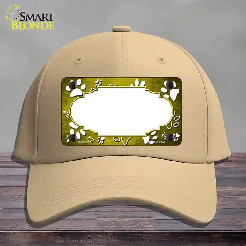 Paw Scallop Yellow White Novelty License Plate Hat Cotton / Khaki