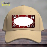 Paw Scallop Red White Novelty License Plate Hat Cotton / Khaki