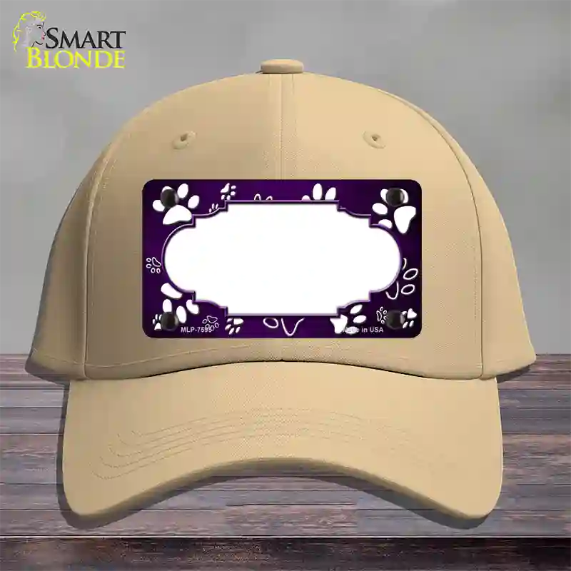 Paw Scallop Purple White Novelty License Plate Hat Cotton / Khaki