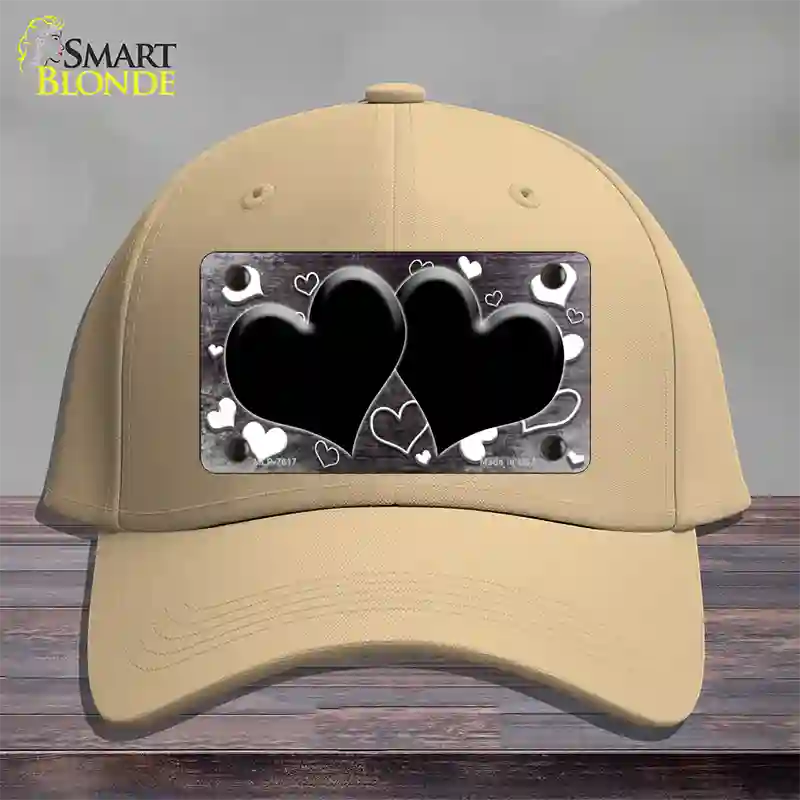 Black White Love Hearts Oil Rubbed Novelty License Plate Hat Cotton / Khaki