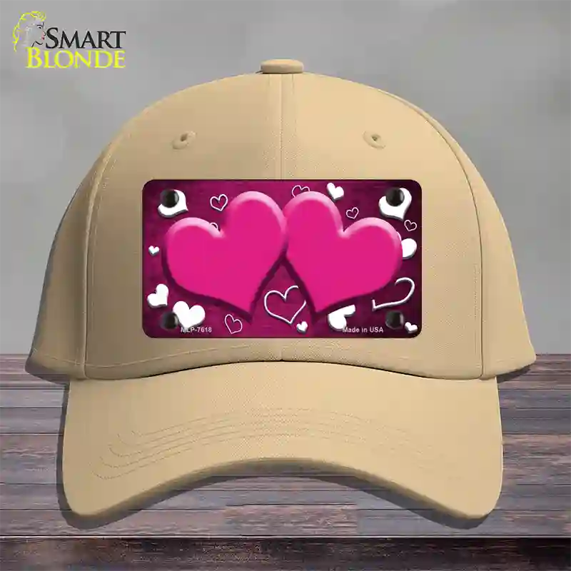 Pink White Love Hearts Oil Rubbed Novelty License Plate Hat Cotton / Khaki