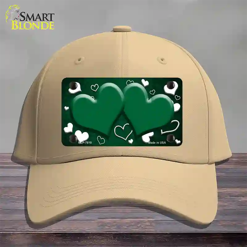 Green White Love Hearts Oil Rubbed Novelty License Plate Hat Cotton / Khaki