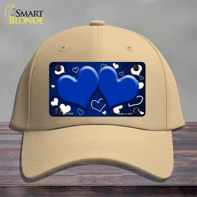 Blue White Love Hearts Oil Rubbed Novelty License Plate Hat Cotton / Khaki