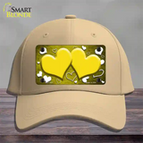 Yellow White Love Hearts Oil Rubbed Novelty License Plate Hat Cotton / Khaki