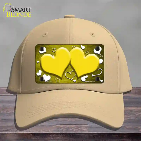 Yellow White Love Hearts Oil Rubbed Novelty License Plate Hat Cotton / Khaki