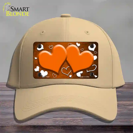 Orange White Love Hearts Oil Rubbed Novelty License Plate Hat Cotton / Khaki