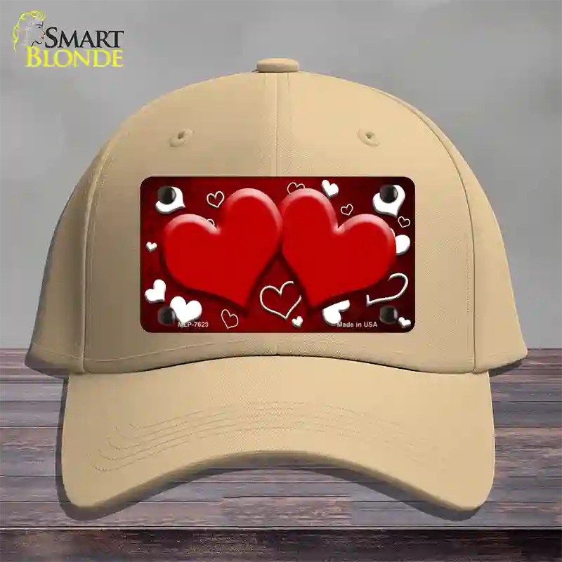 Red White Love Hearts Oil Rubbed Novelty License Plate Hat Cotton / Khaki