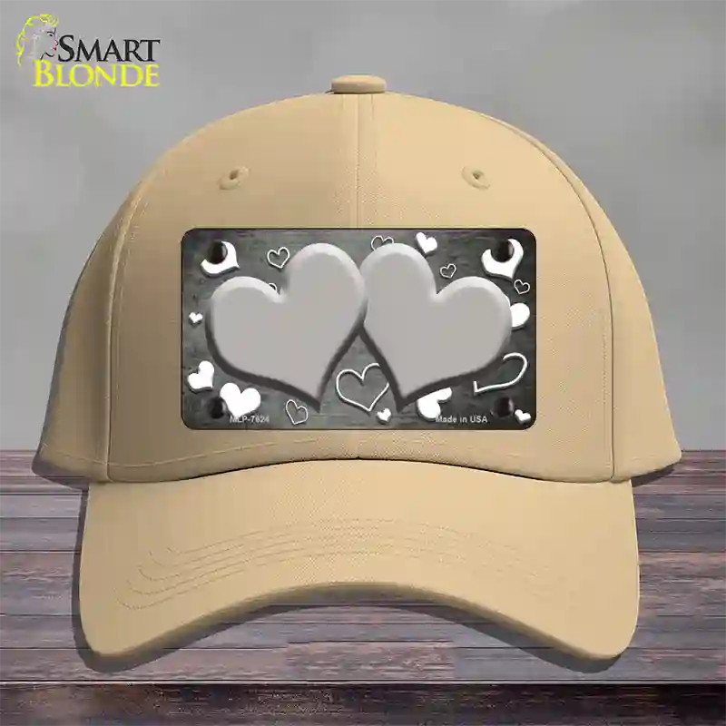 Gray White Love Hearts Oil Rubbed Novelty License Plate Hat Cotton / Khaki