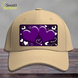 Purple White Love Hearts Oil Rubbed Novelty License Plate Hat Cotton / Khaki