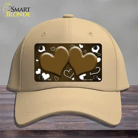 Brown White Love Hearts Oil Rubbed Novelty License Plate Hat Cotton / Khaki