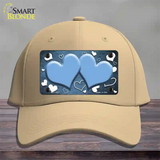 Light Blue White Love Hearts Oil Rubbed Novelty License Plate Hat Cotton / Khaki