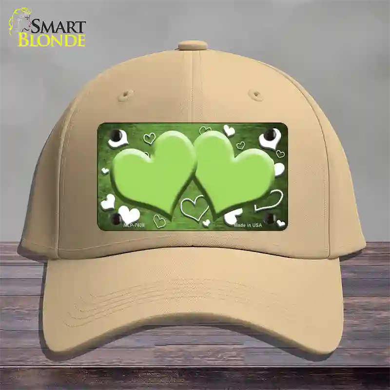 Lime Green White Love Hearts Oil Rubbed Novelty License Plate Hat Cotton / Khaki