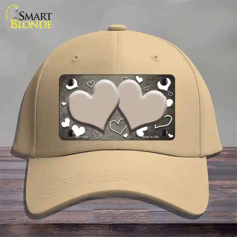 Tan White Love Hearts Oil Rubbed Novelty License Plate Hat Cotton / Khaki