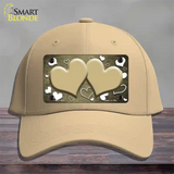 Gold White Love Hearts Oil Rubbed Novelty License Plate Hat Cotton / Khaki