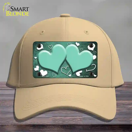 Mint White Love Hearts Oil Rubbed Novelty License Plate Hat Cotton / Khaki