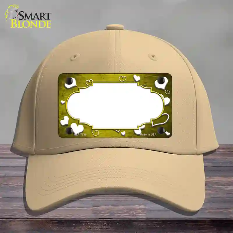 Yellow White Love Scallop Oil Rubbed Novelty License Plate Hat Cotton / Khaki