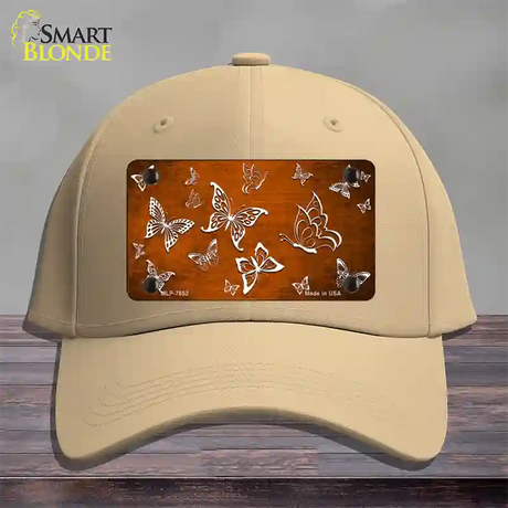 Orange White Butterfly Oil Rubbed Novelty License Plate Hat Cotton / Khaki