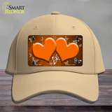 Orange White Hearts Butterfly Oil Rubbed Novelty License Plate Hat Cotton / Khaki