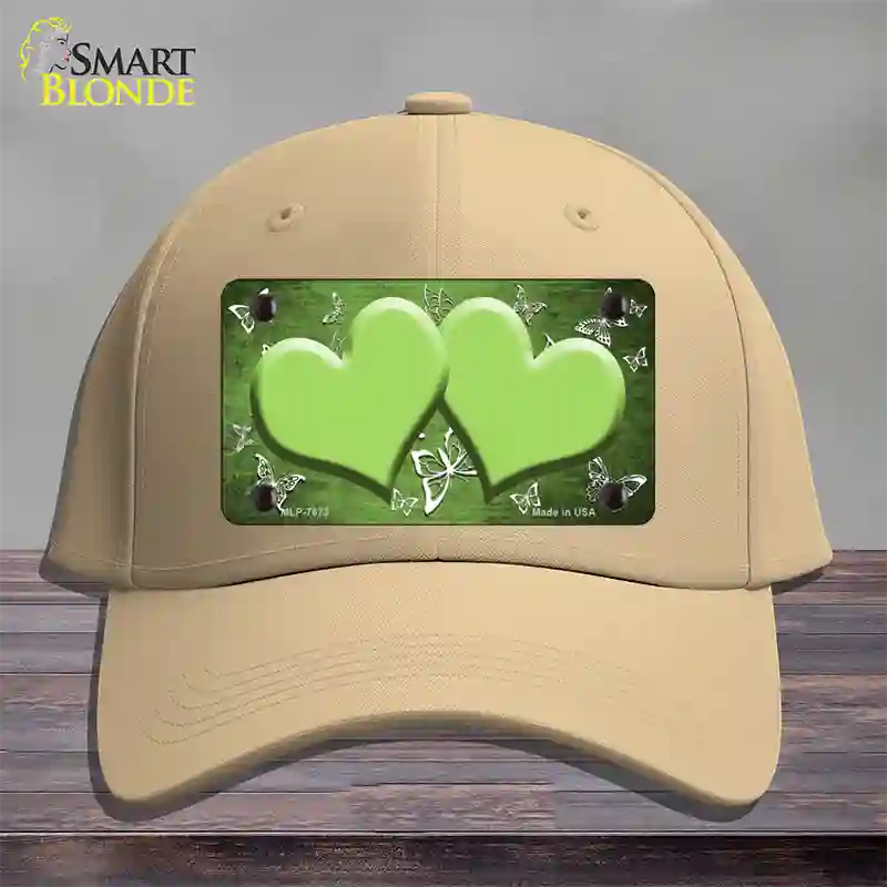 Lime Green White Hearts Butterfly Oil Rubbed Novelty License Plate Hat Cotton / Khaki