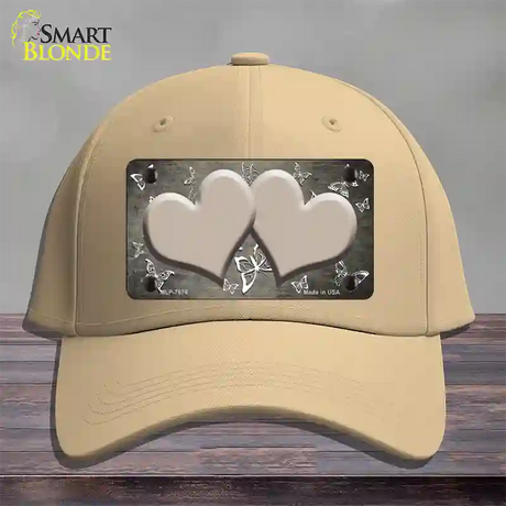 Tan White Hearts Butterfly Oil Rubbed Novelty License Plate Hat Cotton / Khaki