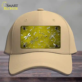 Yellow White Dragonfly Oil Rubbed Novelty License Plate Hat Cotton / Khaki