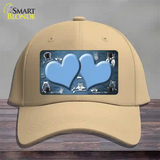 Light Blue White Owl Hearts Oil Rubbed Novelty License Plate Hat Cotton / Khaki