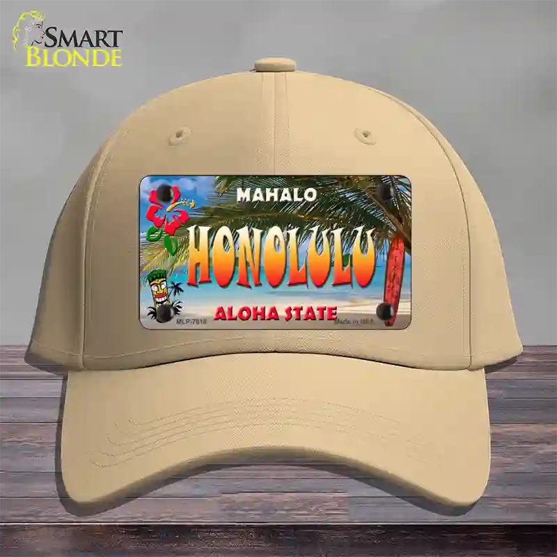 Honolulu Hawaii State Novelty License Plate Hat Cotton / Khaki