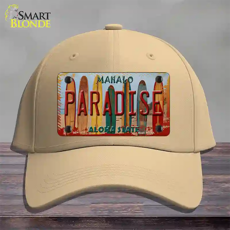 Paradise Surfboards Hawaii State Novelty License Plate Hat Cotton / Khaki