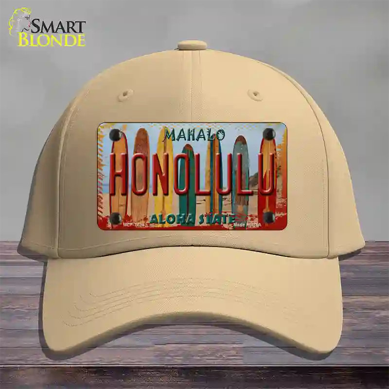 Honolulu Surfboards Hawaii State Novelty License Plate Hat Cotton / Khaki