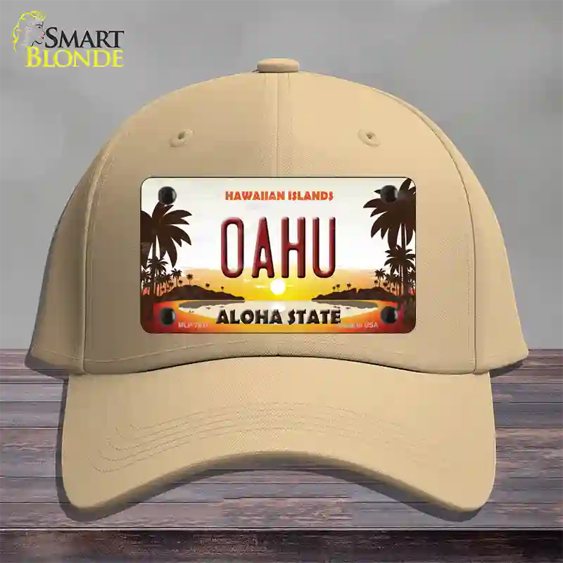 Oahu Hawaiian Islands Novelty License Plate Hat Cotton / Khaki