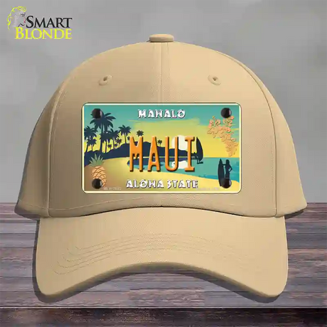 Maui Hawaii Pineapple Novelty License Plate Hat Cotton / Khaki