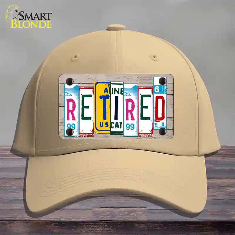 Retired License Plate Art Wood Novelty License Plate Hat Cotton / Khaki