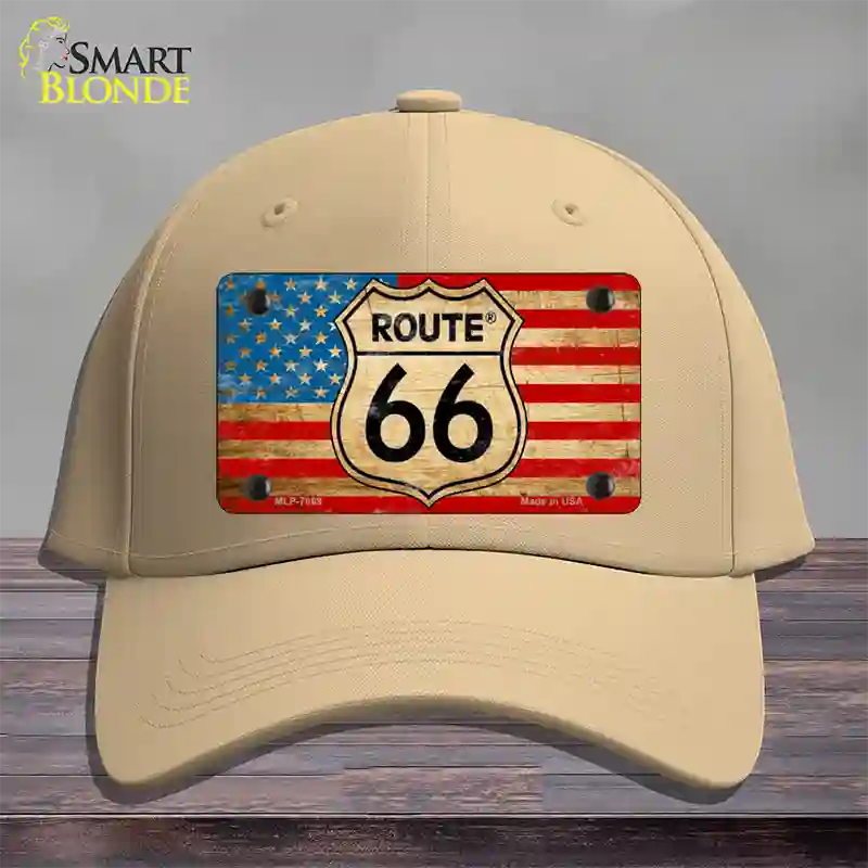 Route 66 American Flag Novelty License Plate Hat Cotton / Khaki