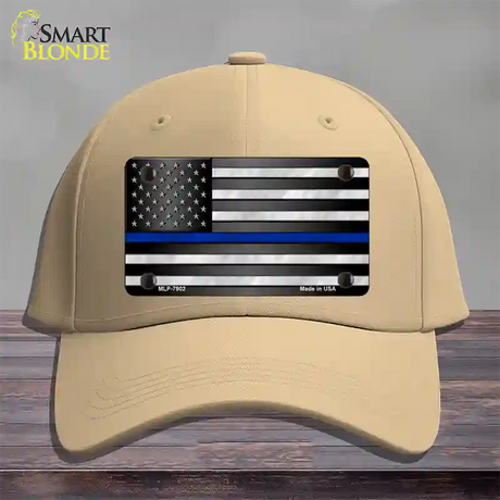 American Flag Thin Blue Line Novelty License Plate Hat Cotton / Khaki