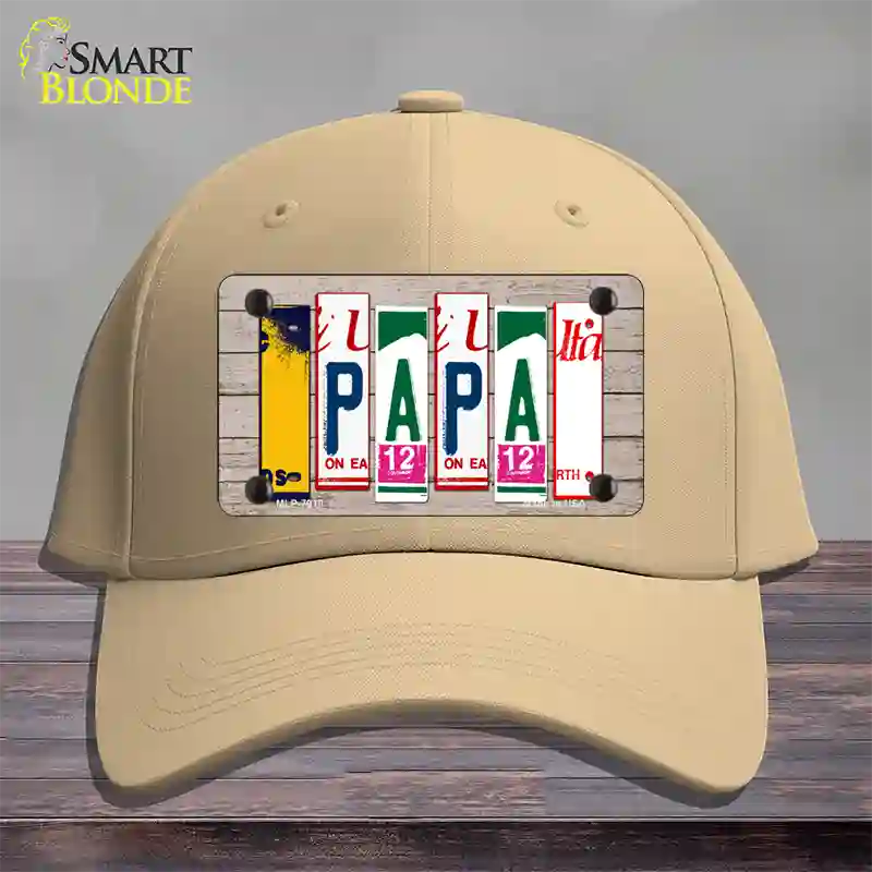 Papa Wood License Plate Art Novelty License Plate Hat Cotton / Khaki