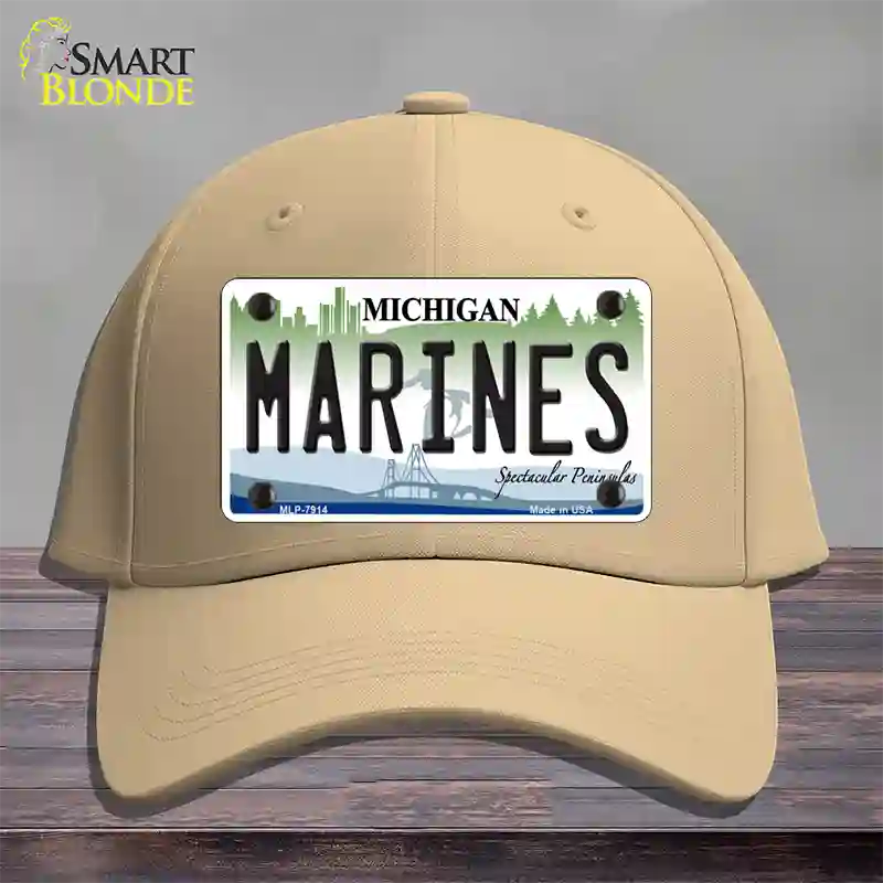 Marines Michigan Novelty License Plate Hat Cotton / Khaki