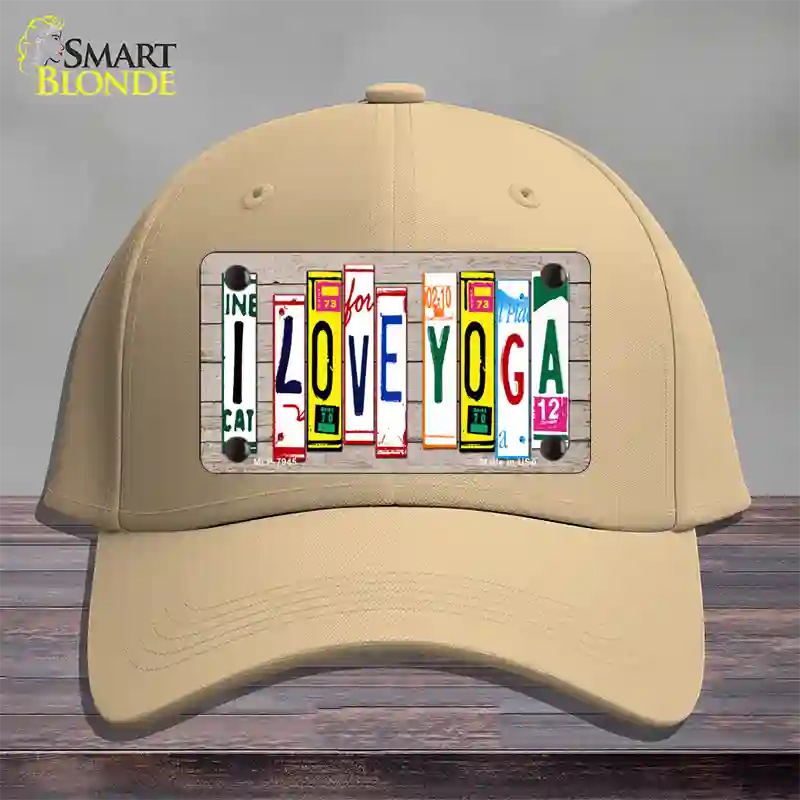 I Love Yoga Wood License Plate Art Novelty License Plate Hat Cotton / Khaki