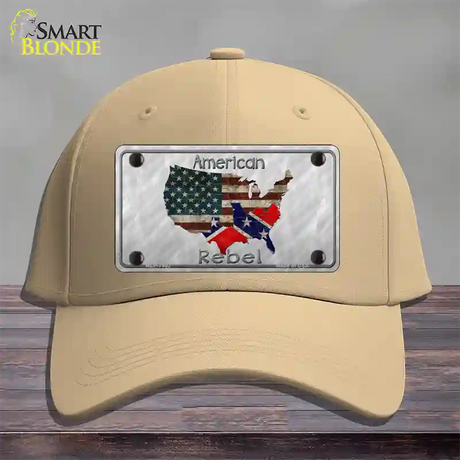 American Rebel Map Novelty License Plate Hat Cotton / Khaki