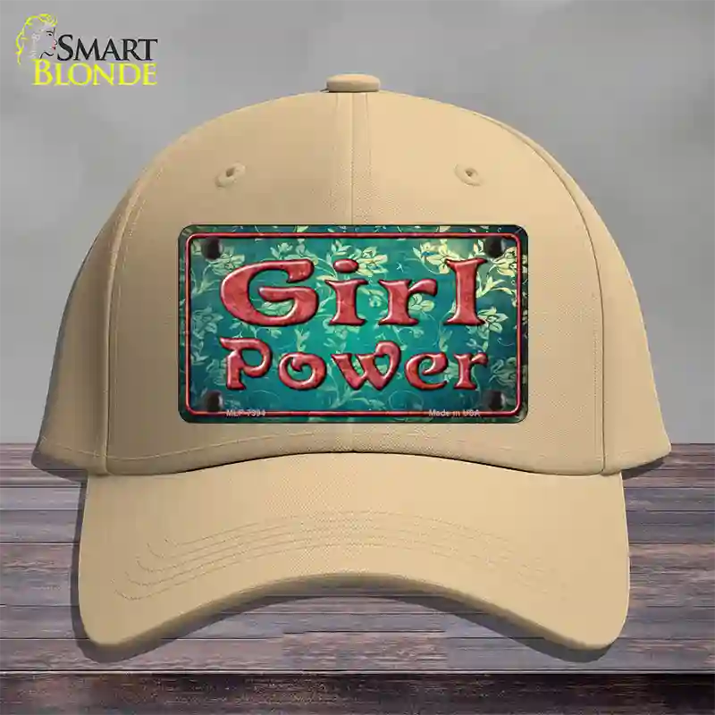 Girl Power Flower Novelty License Plate Hat Cotton / Khaki