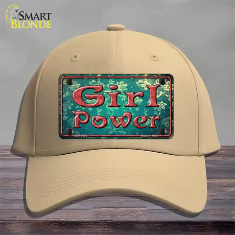 Girl Power Flower Novelty License Plate Hat Cotton / Khaki