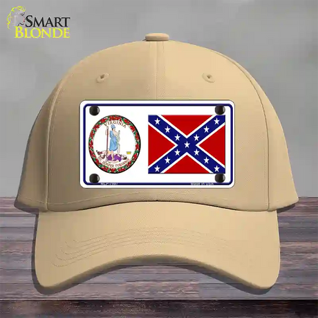 Confederate Flag Virginia Seal Novelty License Plate Hat Cotton / Khaki