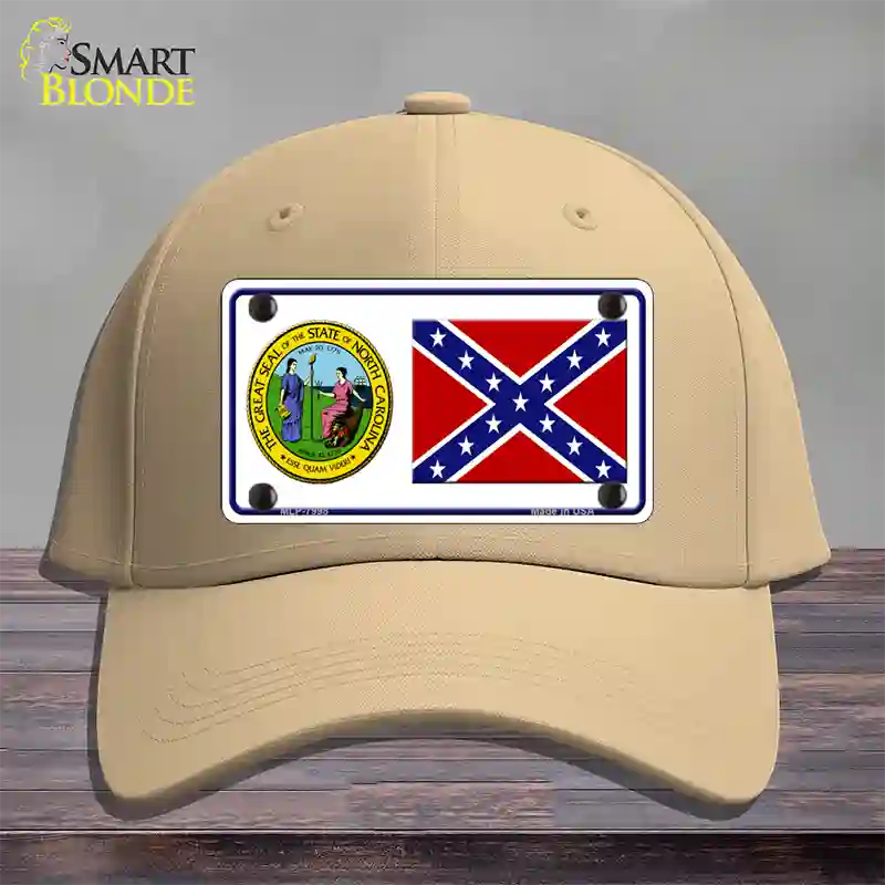 Confederate Flag North Carolina Seal Novelty License Plate Hat Cotton / Khaki